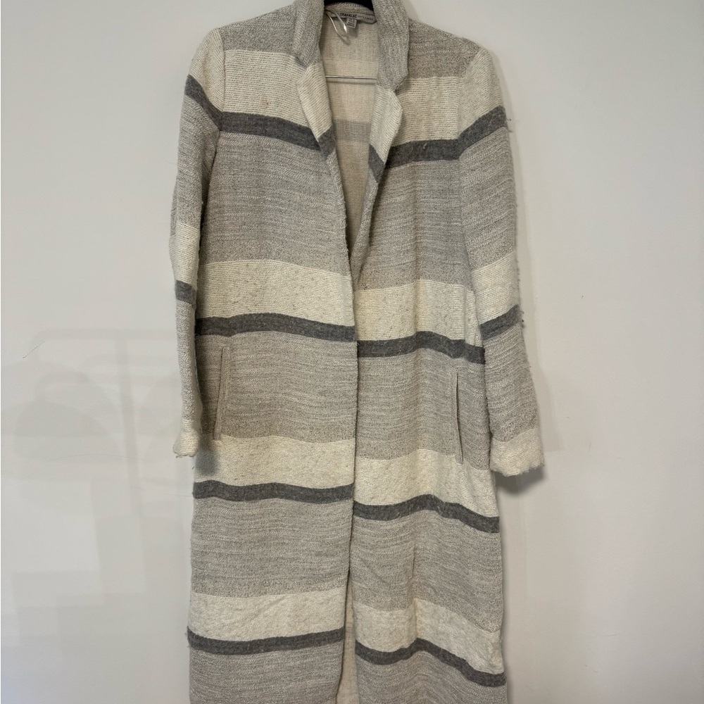 Zara Gray and Cream Striped Knit Coat